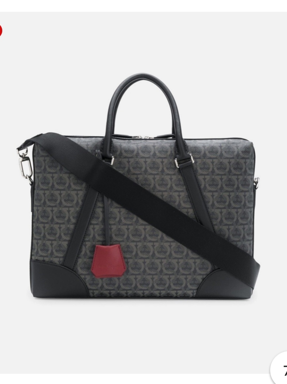 Salvatore Ferragamo Gray Gancini Logo Briefcase with Black Trim and Red Tag